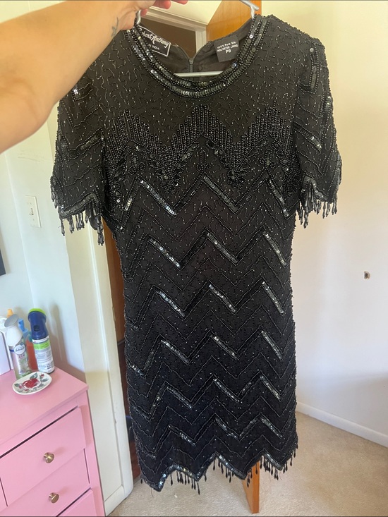 Vintage Dresses & Skirts - Vintage 80s/90s Beaded Black Sequin Cocktail Mini Dress